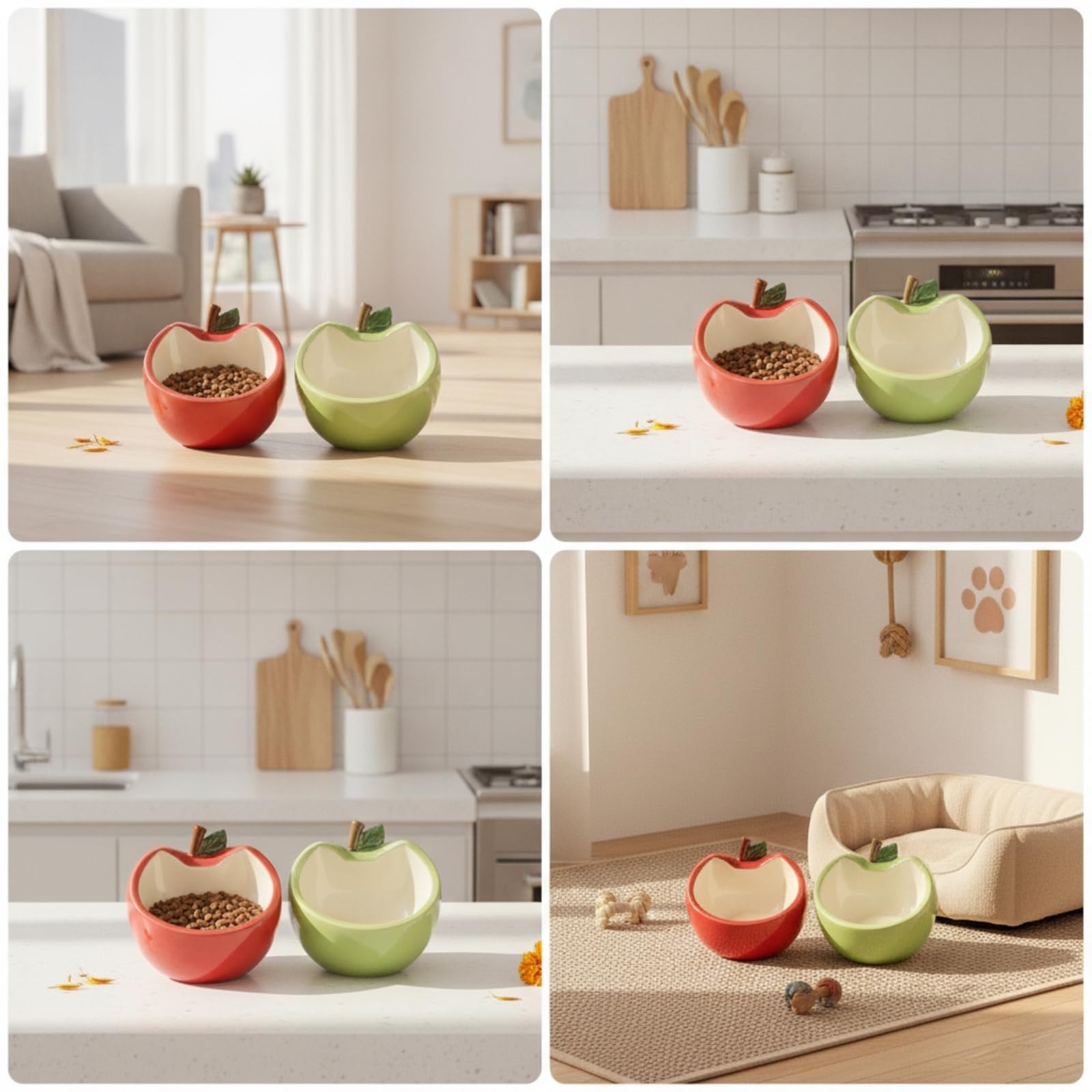 F Fityle 2 Piezas Comero Cerámico para s con Forma Hoja y Orejas para Mascotas con Acabado Esmaltado Acuado para Comida Húmeda y Agua coración l Hogar Animales Pequeños