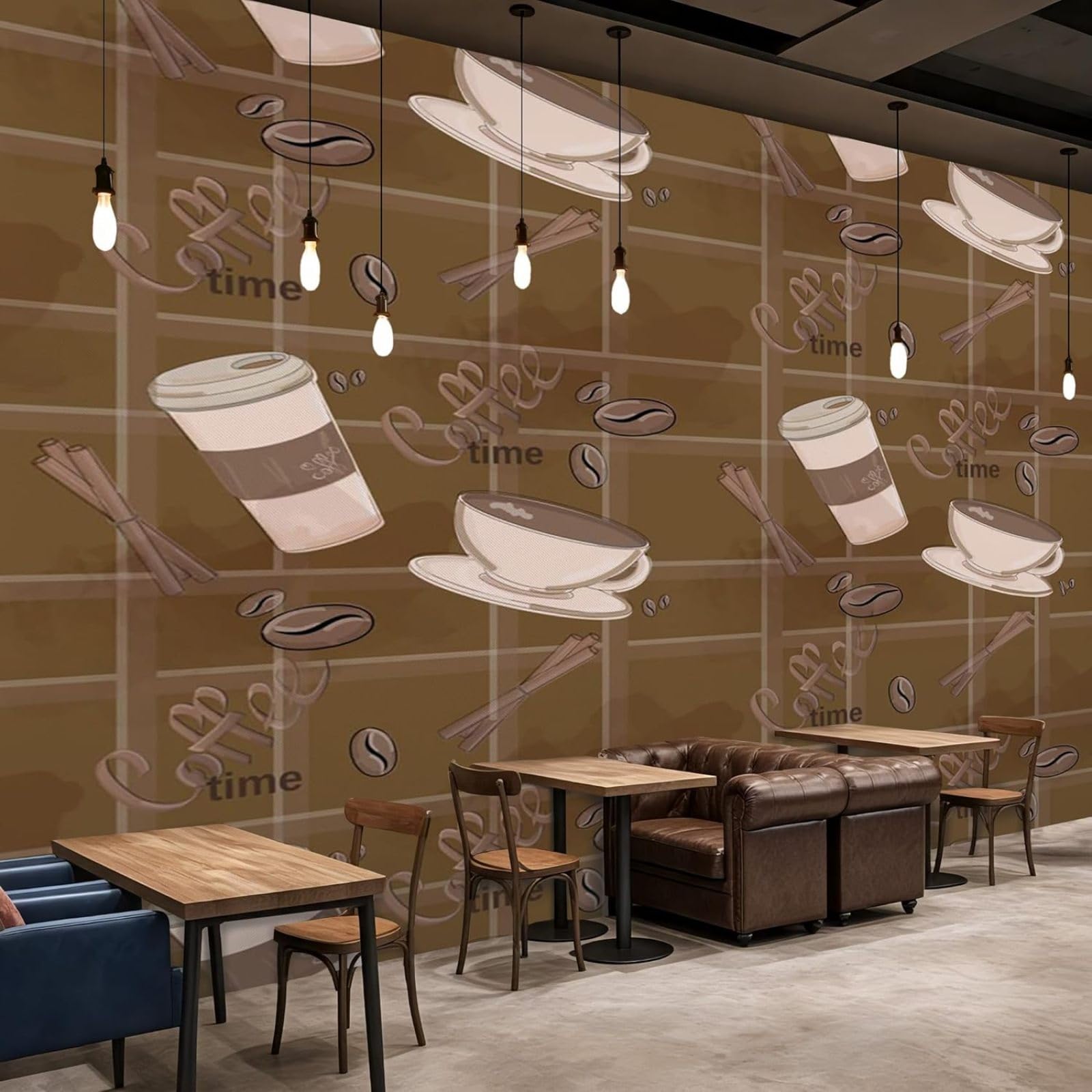 kfjhgbdshhj Photo Wallpaper Coffee Cup Beans Cinnamon Kitchen Brown Beige Non-Woven Modern Living Room Bedroom Cafe Wall Decoration Motif Wallpaper,250cmx175cm Stickers - Frameless Painting - Poster