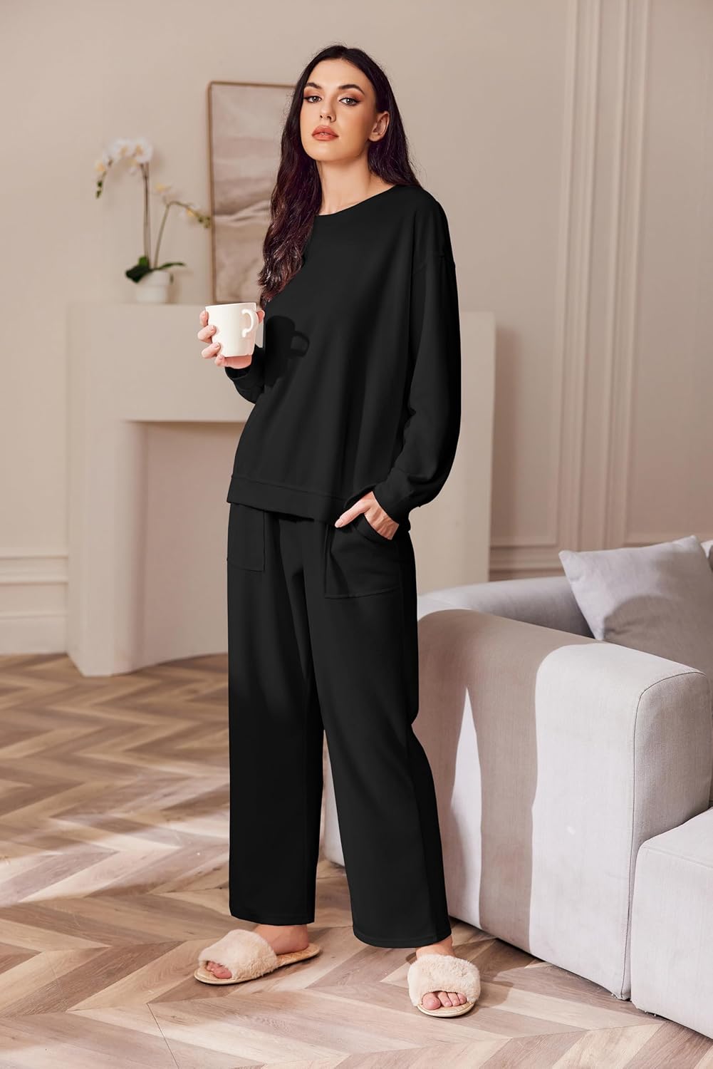 Ekouaer Womens Tracksuits 2 Piece Long Sleeve Outfits Micro Fleece Sweatsuit Sets Wide Leg Sweatpants - Image 4