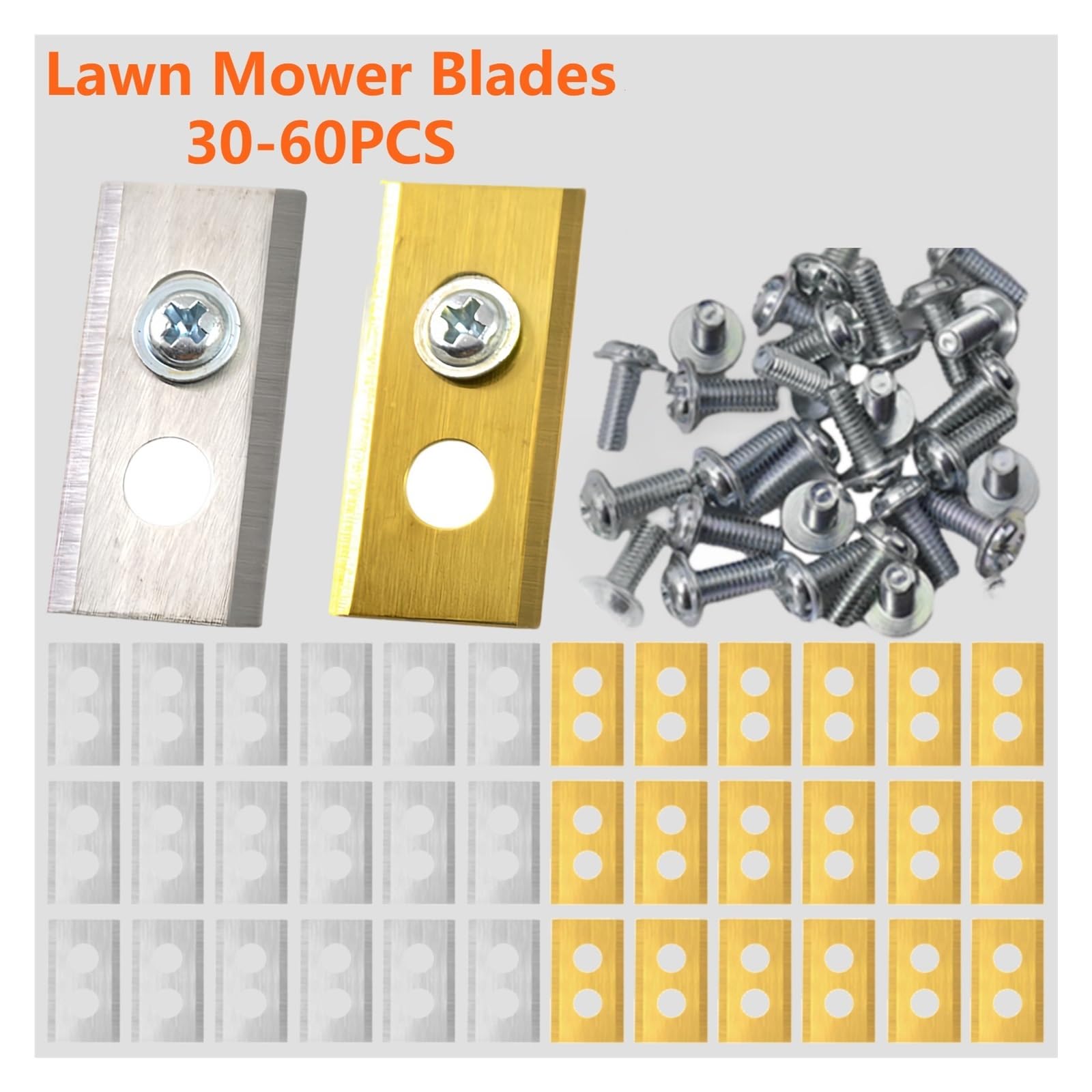 30–60 Stück Rasenmäher-Ersatzmesser Aus Edelstahl, 2-Loch-Design, Kompatibel Mit Mammotion Luba Roboter-Rasenmäher-Zubehör(Gold-60PCS)