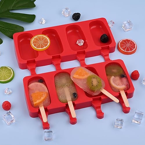 Miniatura 4 de WMKGG Juego de moldes de silicona para paletas, 2 moldes de helado con 50 palos de madera para cake pop, Ice Pop, Cakesicles (tamaño estándarrojo)