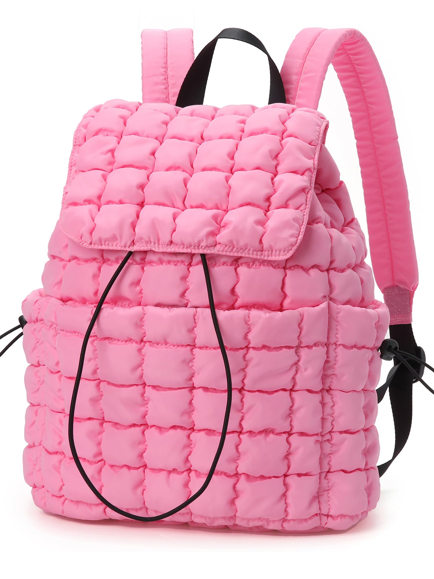Carfond Quilted Puffer Backpack for Women Lightweight Soft Puffy Drawstring Backpacks Rucksacks Bags for Casual Daypack Travel Hiking Gym, Pink