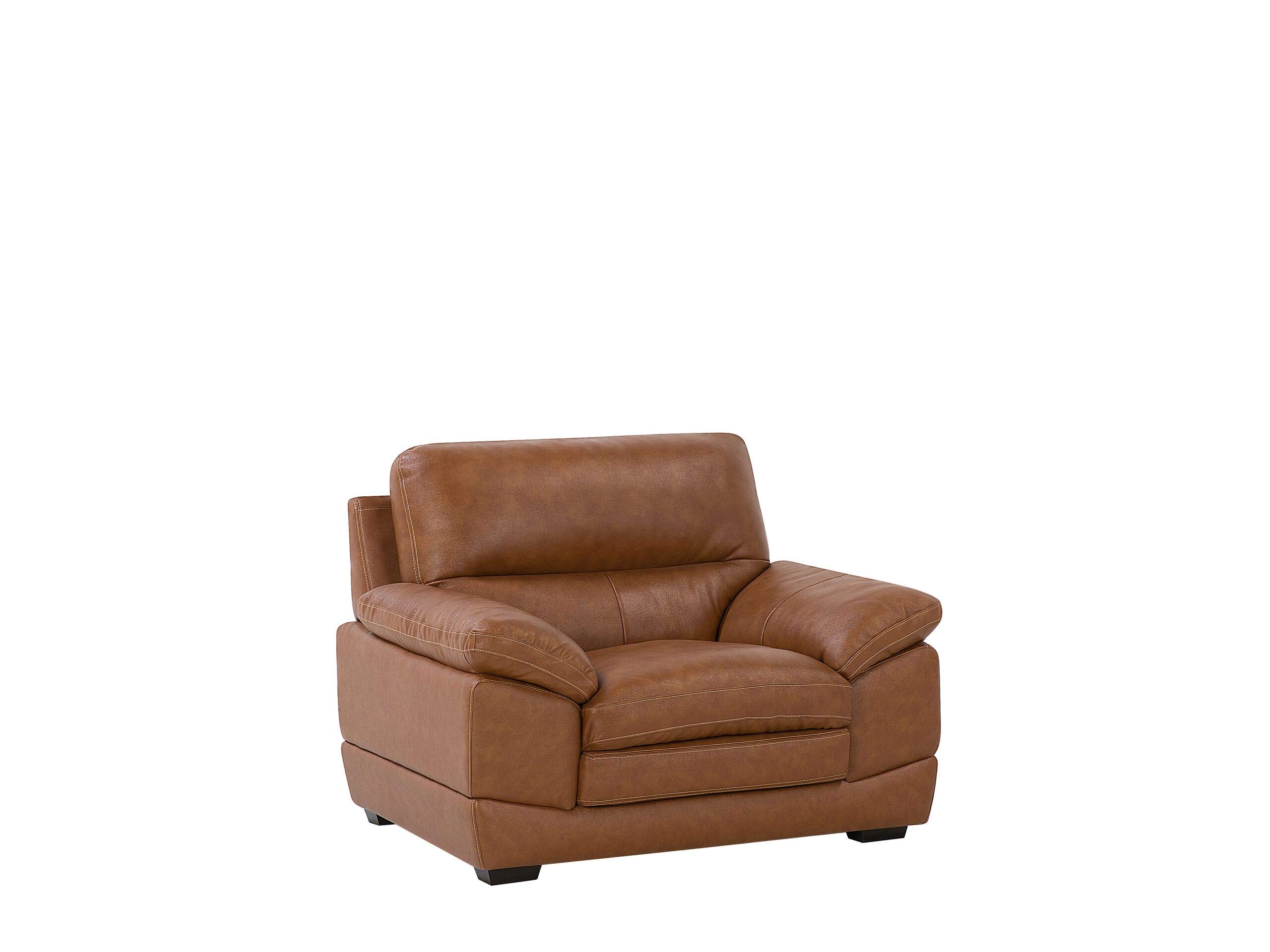 Beliani Genuine Leather Upholstered Living Room Armchair Golden Brown Horten
