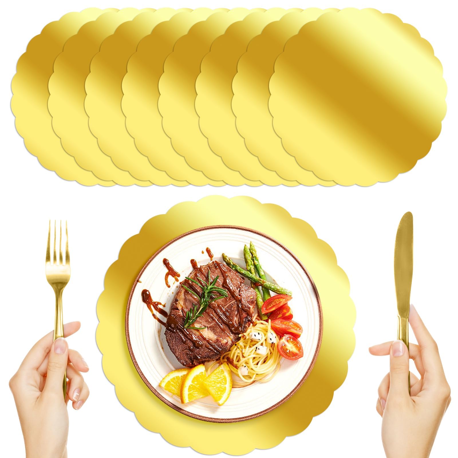 Set de table rond en papier doré Germiwipe 31 cm jetable festonné pour dîner de fête chic