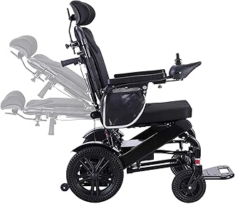 Electric Wheelchairs for Adults Reclining Foldable Electric Wheelchair, All Terrain Motorized Wheelchair for Adults Portable Folding Power Wheel Chair, Silla de Ruedas Electrica,Black