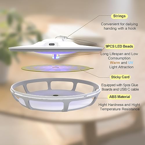 Miniatura 6 de Mosalogic Trampa para pulgas para el interior de tu hogar, trampa de luz antipulgas para interiores, matamoscas cálida y UV, kit de herramientas