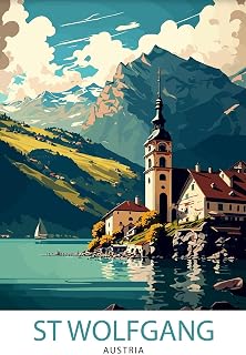 Saint Wolfgang Austria Travel Poster Metal Tin Sign 8x12 Inch – Lakeside Village Scene for Alpine European Home Decor
