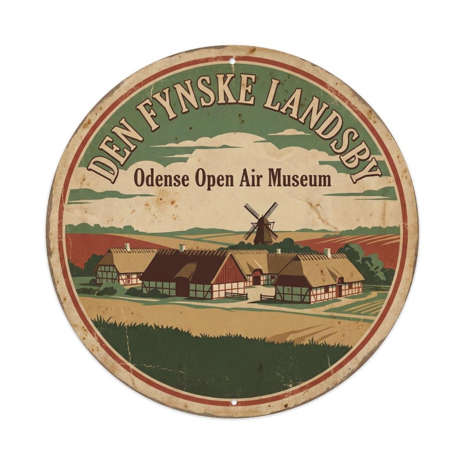 Cmhok Vintage Style-22 Vintage Travel Village Funen Artwork Metal Tin Sign Plaque Wall Decor For Cafe, Club, Garden Round Metal Poster 8X8inch