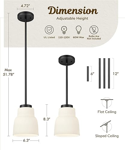 Miniatura 8 de FEMILA Lámpara colgante negra de 6.7 pulgadas, iluminación colgante para isla de cocina, lámparas vintage de vidrio de leche para dormitorio, hotel,