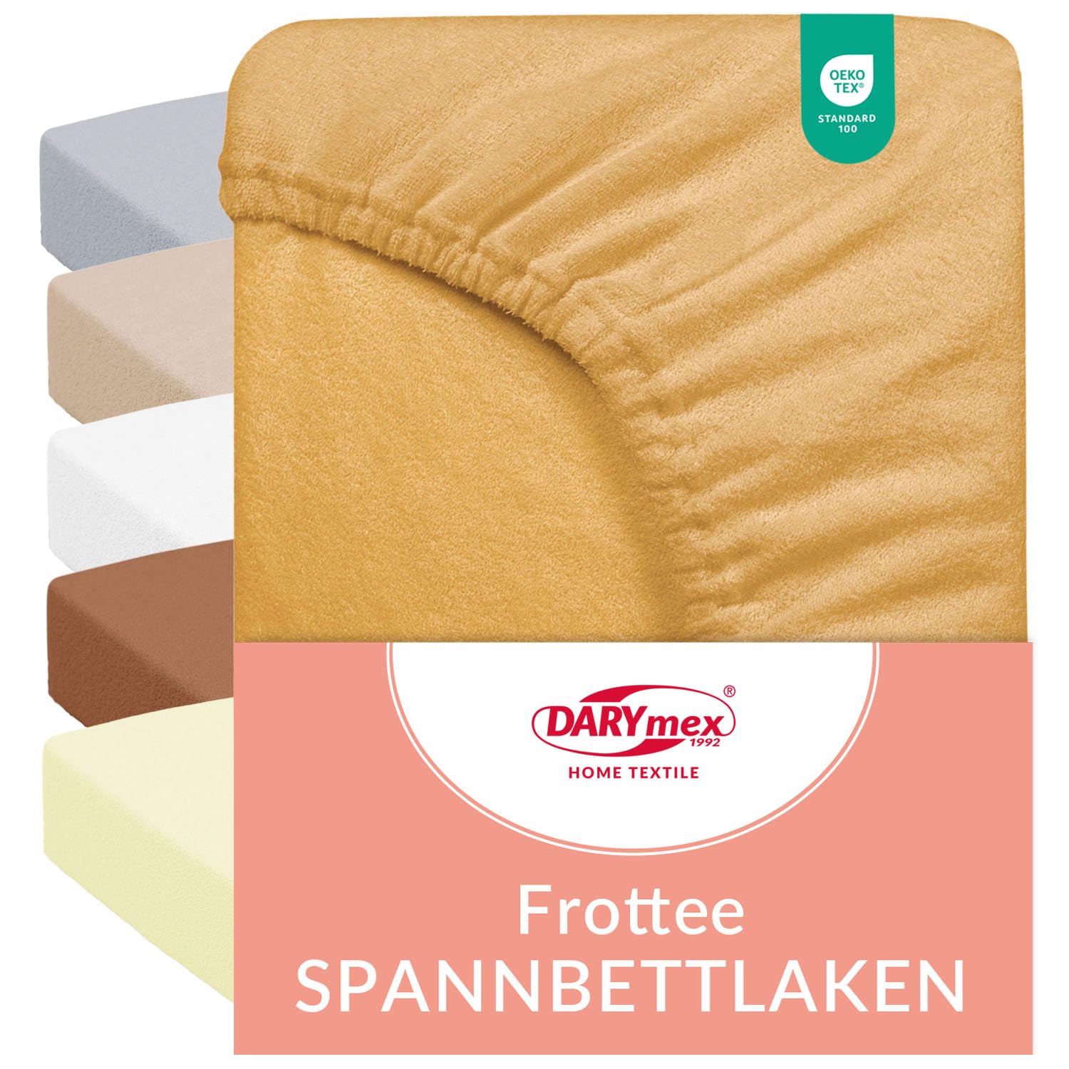 Darymex 2X Drap-Housse Frotté 180x200 cm, Extensible, Coton, Jaune Moutarde
