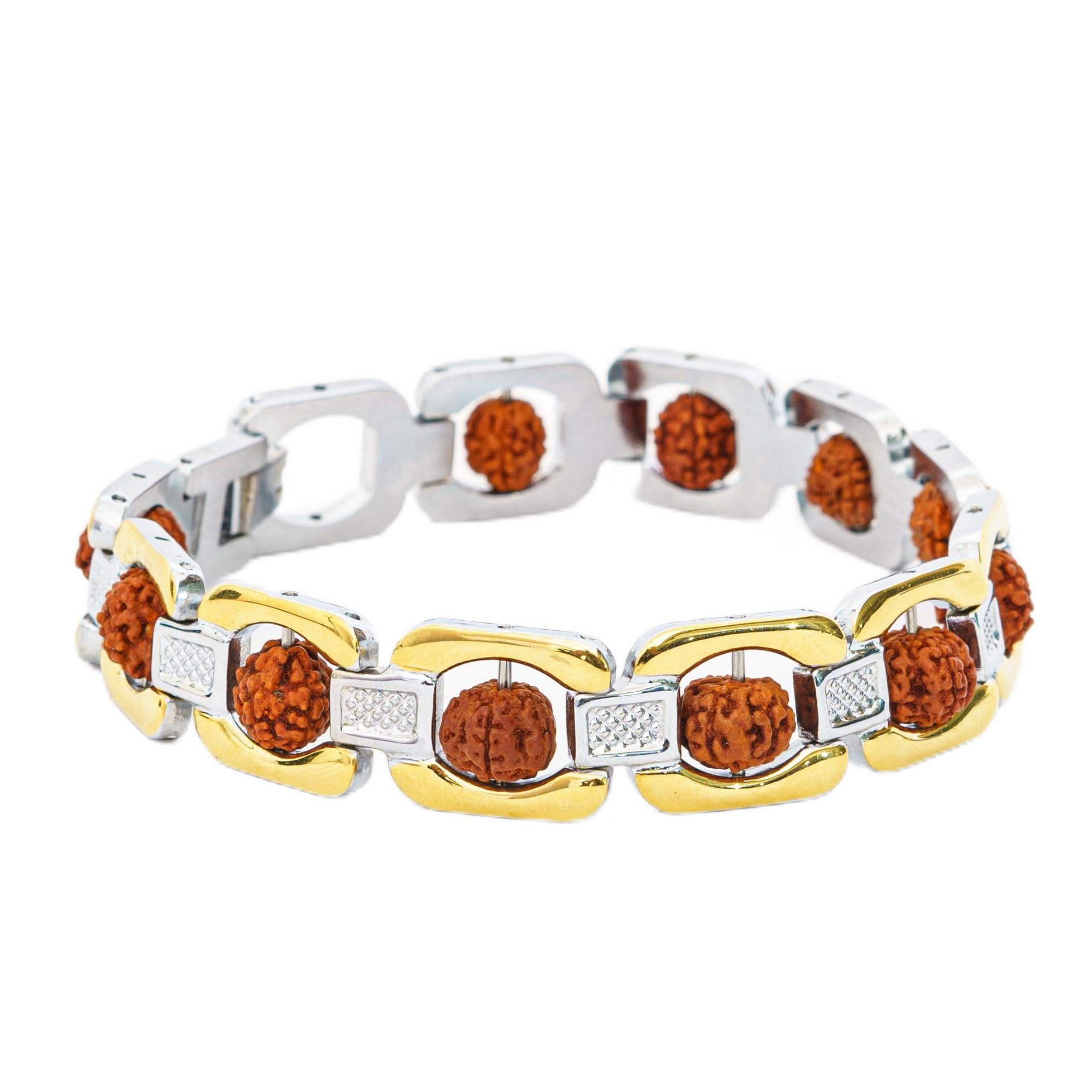 Premium 5 Mukhi Rudraksha Bracelet Gold-Plated Spiritual Wrist Mala for Men | Meditation, Pooja, Gifting-image-1