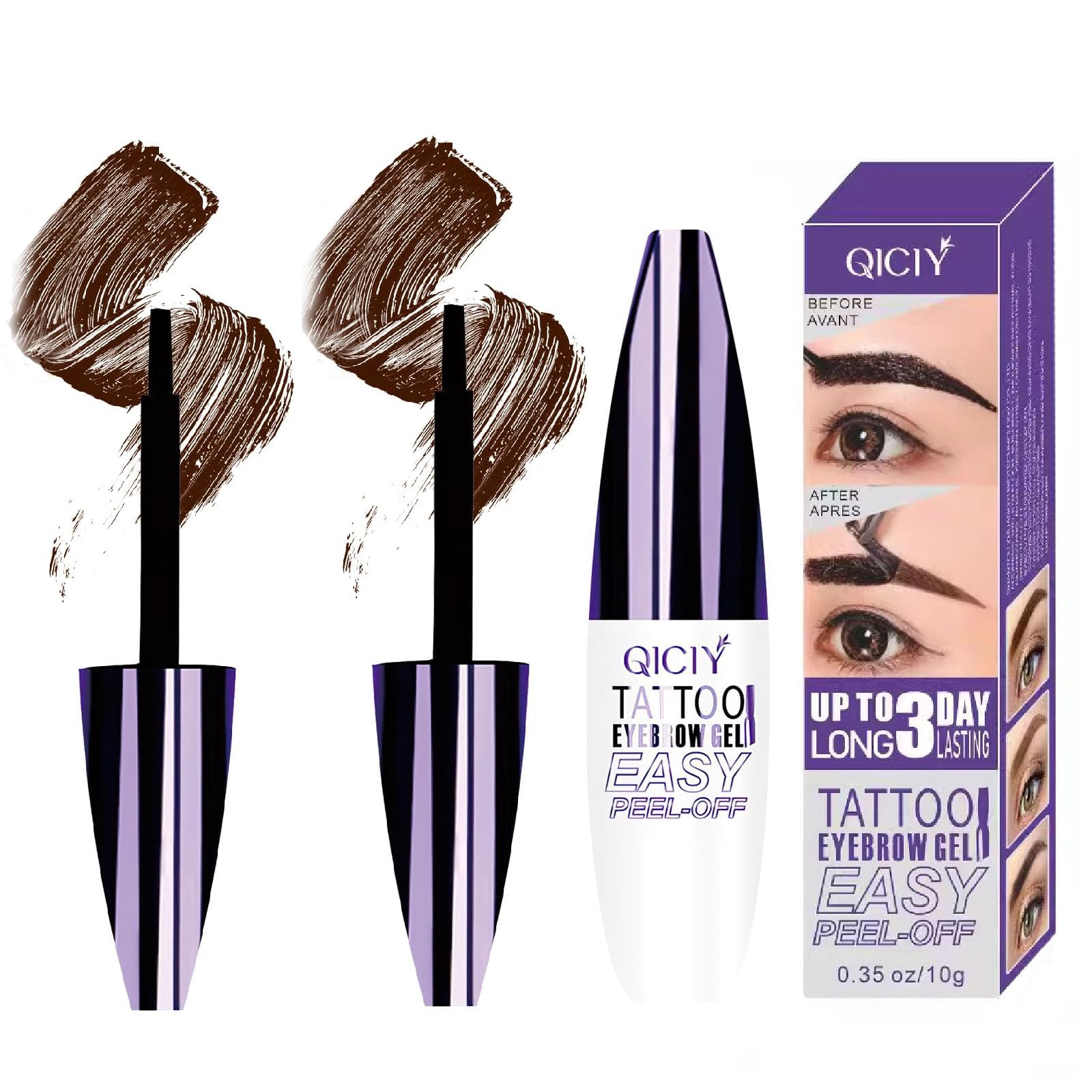 2PCS QICIY Easy Peel-Off Eyebrow Gel- QICIY Peel Off Tattoo Eyebrow Eye Brow Tint Waterproof & Sweatproof For All Skin Tones (Dark Brown)