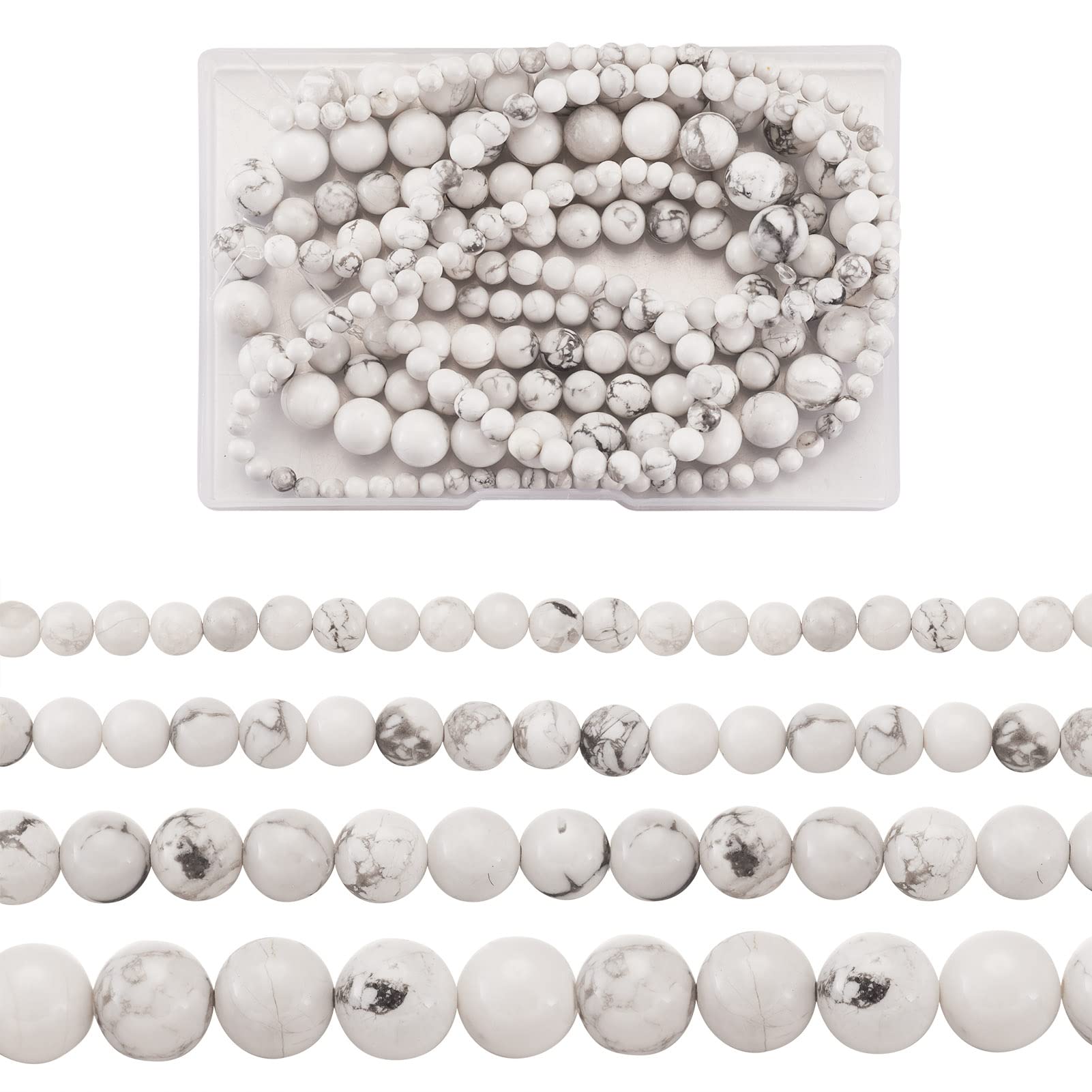 Cheriswelry 4 Strands Howlite Beads Strands Natural Stone Gemstone Round Ball Loose Beads for DIY Jewellery Bracelet Making (4mm 6mm 8mm 10mm) — image 1