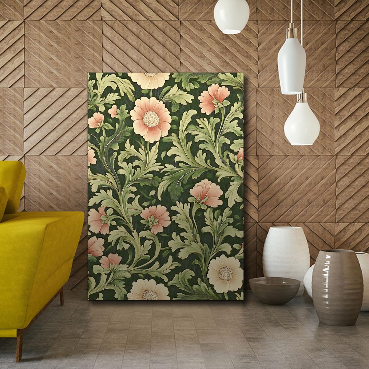 Obraz kwiatowy retro William Morris botaniczny szałwia zielony 75 x 113 cm