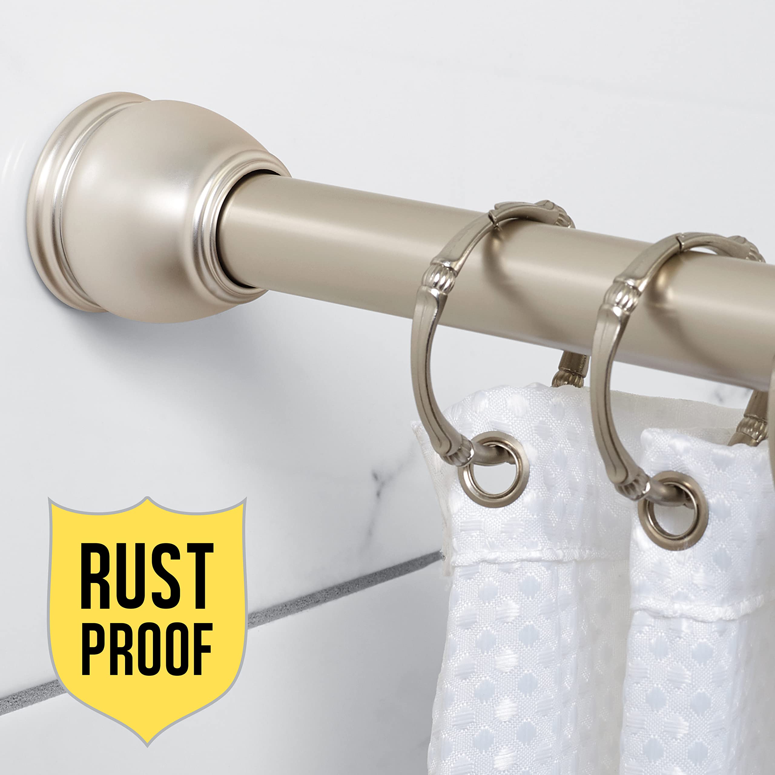 Zenna Home NeverRust Adjustable Tension Rustproof Shower Curtain Rod, Fits, 26-76 Inches, Brushed Nickel, Fits Most Showers - Image 2