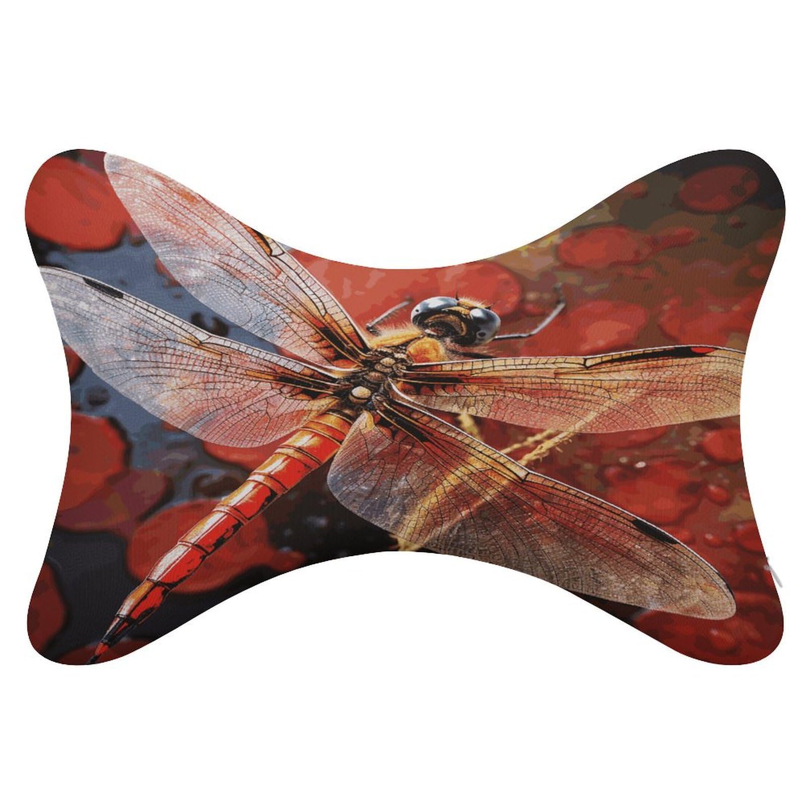FekiLoot Red Dragonfly Car Headrest Set of 2,Softness Memory Foam Car Neck Pillow with Breathable Removable Cover Car Neck Support Pillow Ergonomic for Driving, Office