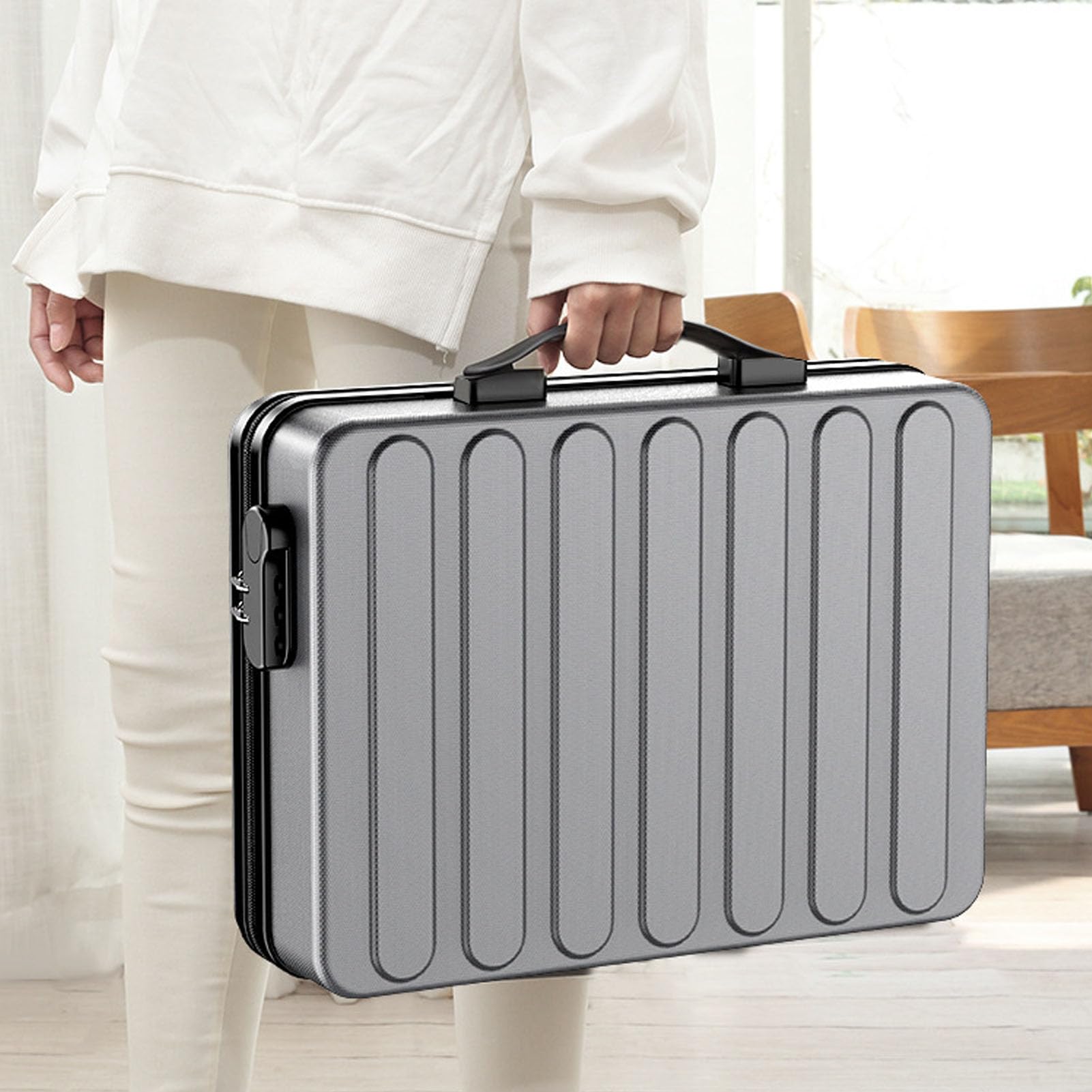 SIXRUN Custodia Portadocumenti Ignifuga Custodia Rigida in PVC con Serratura a Combinazione a 3 Cifre Resistente all'acqua Antiurto 16,1 X 11,8 X 5,1 Pollici per Viaggi, Casa, Ufficio