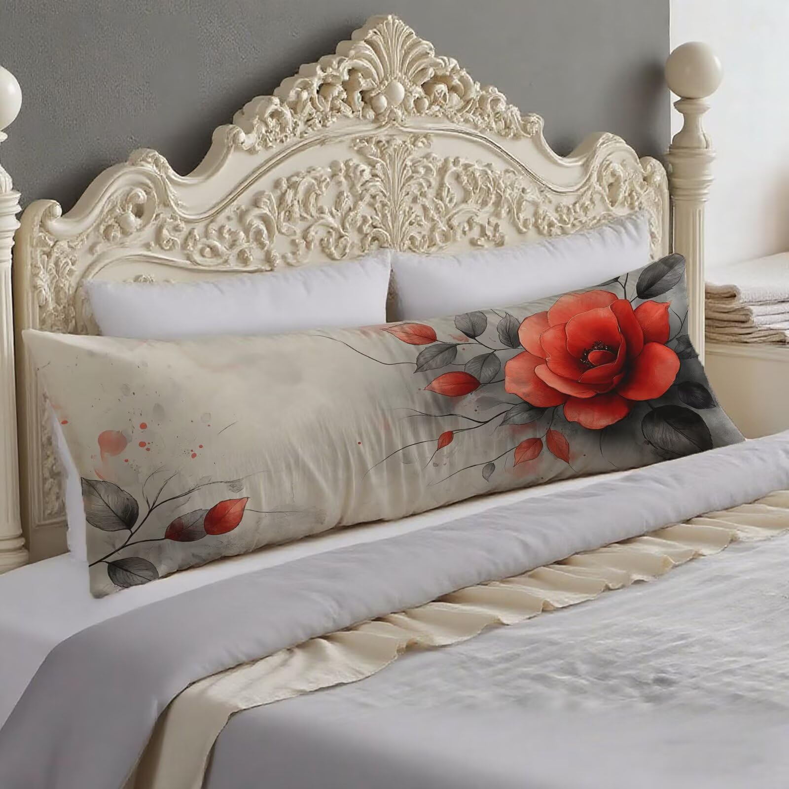Taie traversin 140 cm rouge et gris double face en velours pour oreiller de corps