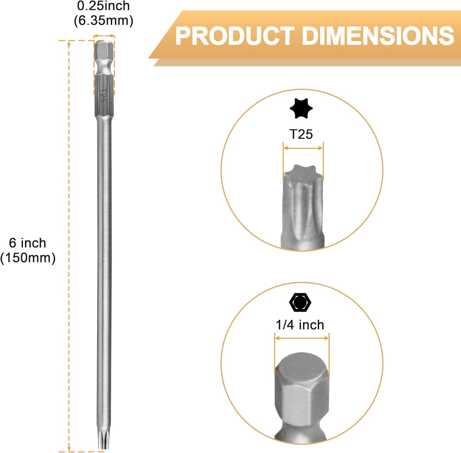 6" T25 Torx Head Screwdriver Bit,1/4 Inch Hex Shank S2 Steel Magnetic Screw Driver 10Pack