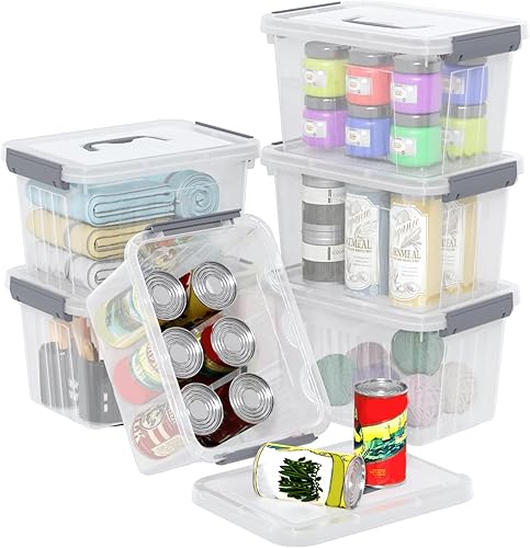 Miniatura 9 de Cajas pequeñas con cierre transparente de 3.5 cuartos de galón con asa, pequeños contenedores de almacenamiento de plástico con tapa, 6 paquetes