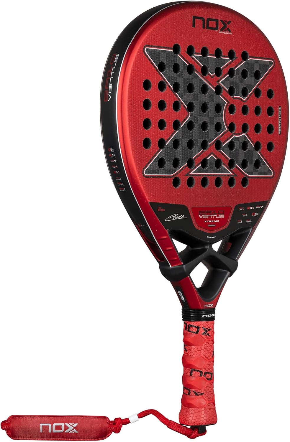 Nox Edu Alonso EA10 Ventus Hybrid 12K Xtrem Padel Racket, Red/Black