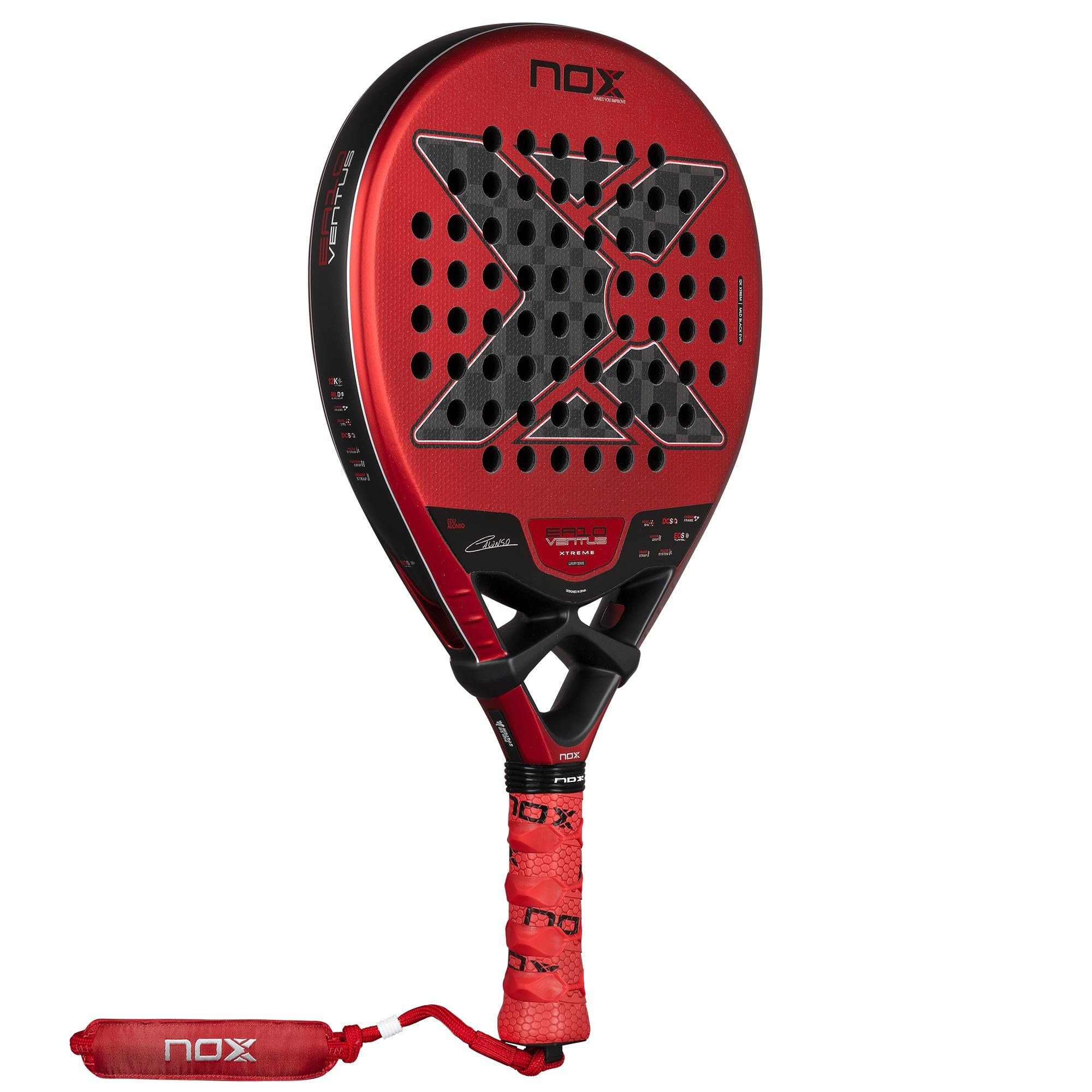 Nox Edu Alonso EA10 Ventus Hybrid 12K Xtrem Padel Rakieta, Czerwony/Czarny