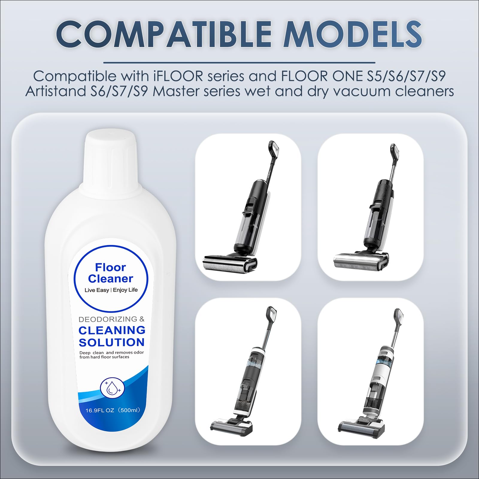 Solución limpiadora de suelos compatible con Tineco S3, S5, S7 y S9 Artist. Limpiador de suelos profesional apto para todas las aspiradoras Tineco inalámbricas de uso en seco y húmedo (500 ml x 2).