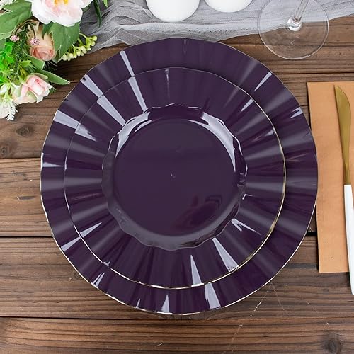 Efavormart - Paquete de 10 platos redondos de plástico para ensalada de postre de 9 pulgadas, platos desechables con borde ondulado dorado para