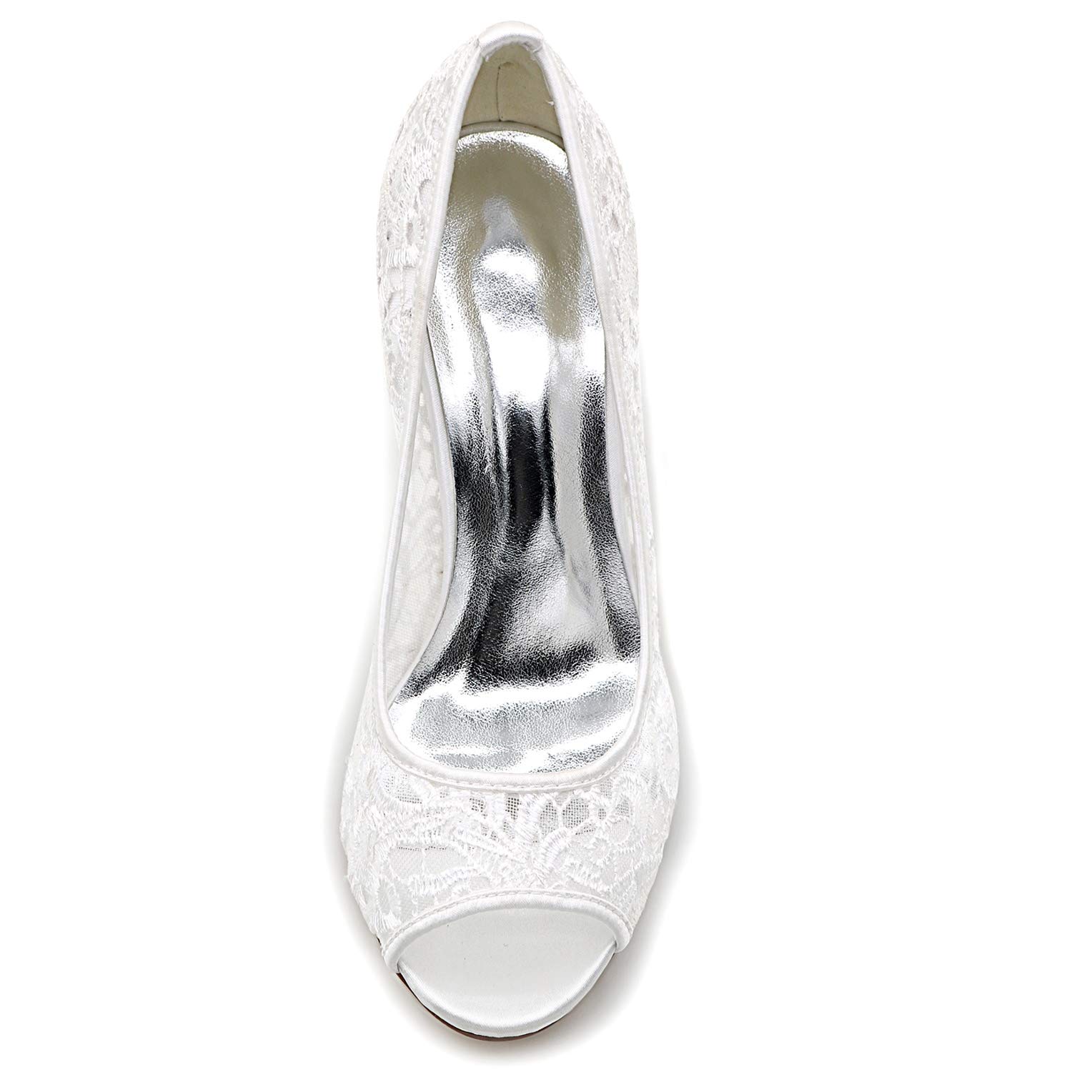 Hochzeitsschuhe für Frauen, Spitze Braut Pumps mit Nähten Chunky Ivory Low Damen High Heel Kleid Peeptoe