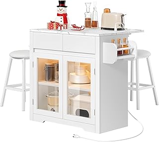YITAHOME Rolling Kitchen island with Seating and LED Lights, Mobile Stor...