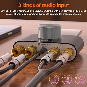 Nobsound Mini Bluetooth 5.0 Power Amplifier, Stereo Hi-Fi Digital Amp 2.0 Channel 50W2 with AUX/USB/Bluetooth Input, Wireless Audio Receiver, PC Sound Card with Power Supply (Black)