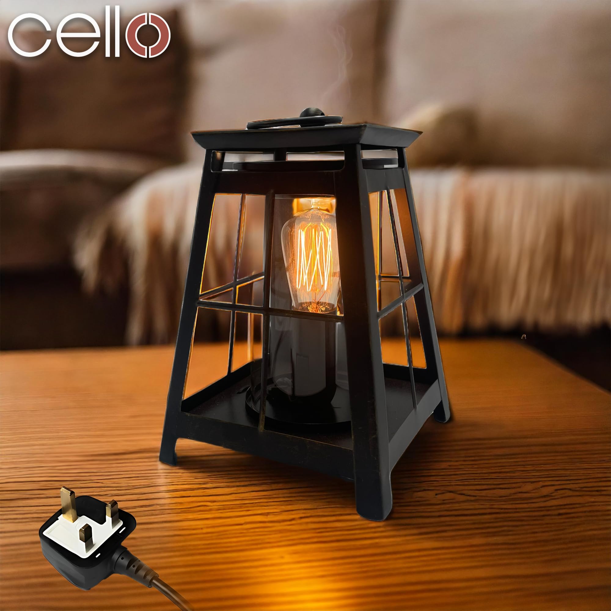 Lantern Edison Electric Oil Wax Melt Burner Lamp UK, Black, One Size 16x17x25cm - Image 2