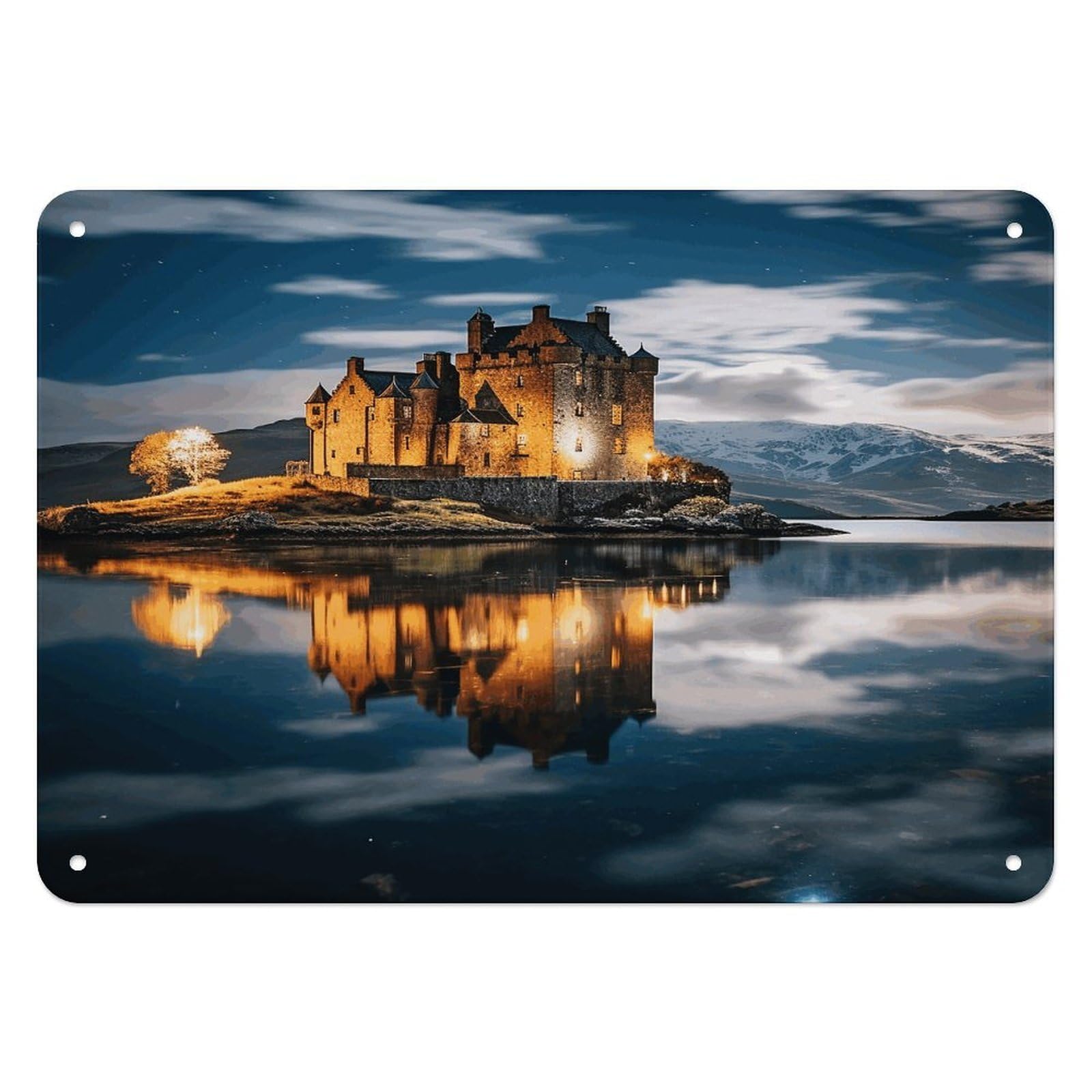 Btcowzrv Style A Castle By The Lake Metal Sign, 5.5" X 7.9" Tin Wall Decor, Wall Art Plaques For Home Wedding Decor Room Living Room Decoration