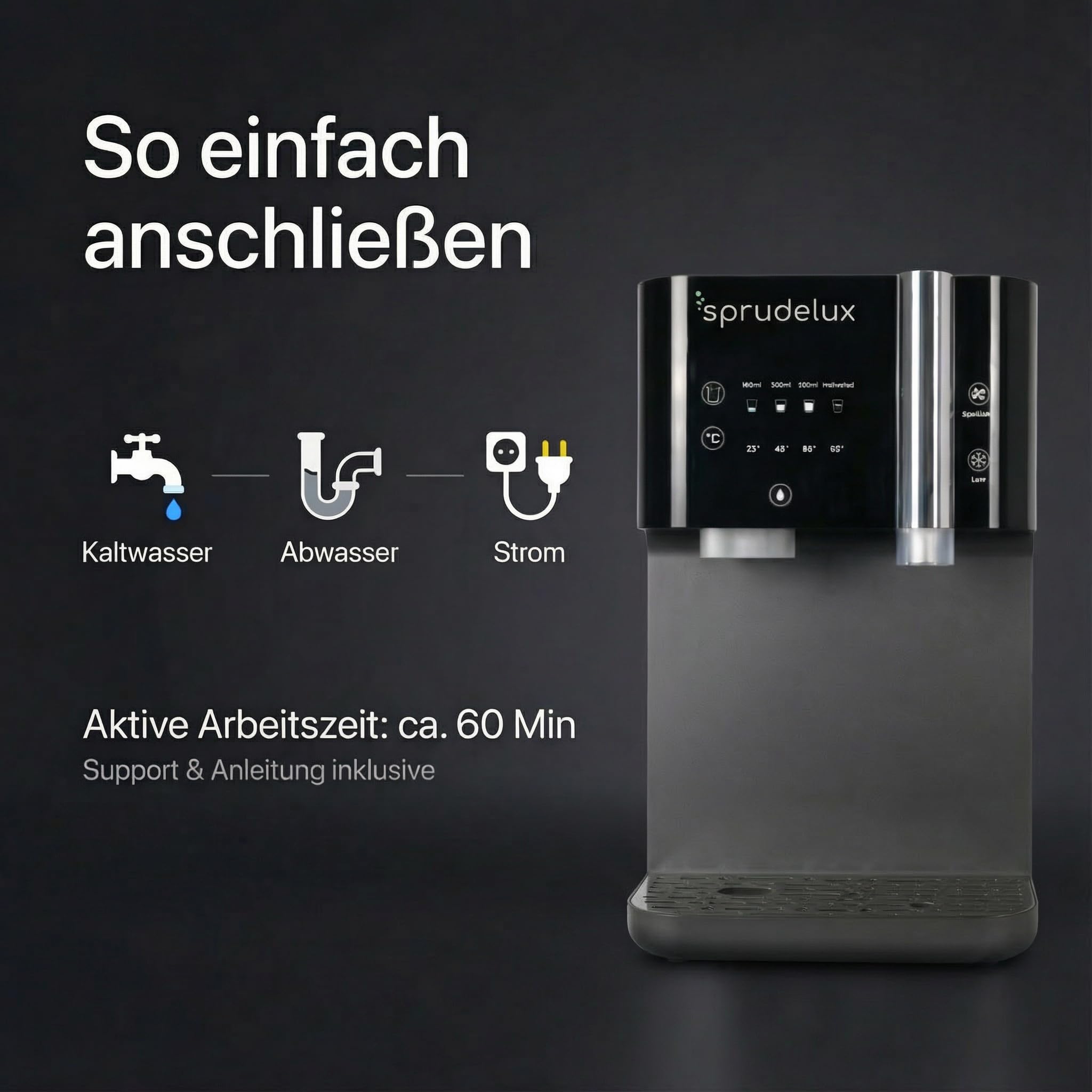 SUPREME - SPRUDELUX SUPREME - Distributeur d'eau avec eau gazeuse et eau chaude - Osmose inverse Direct Flow avec UVC - Filtre à eau avec CO2 - Appareil de table pour cuisine et bureau