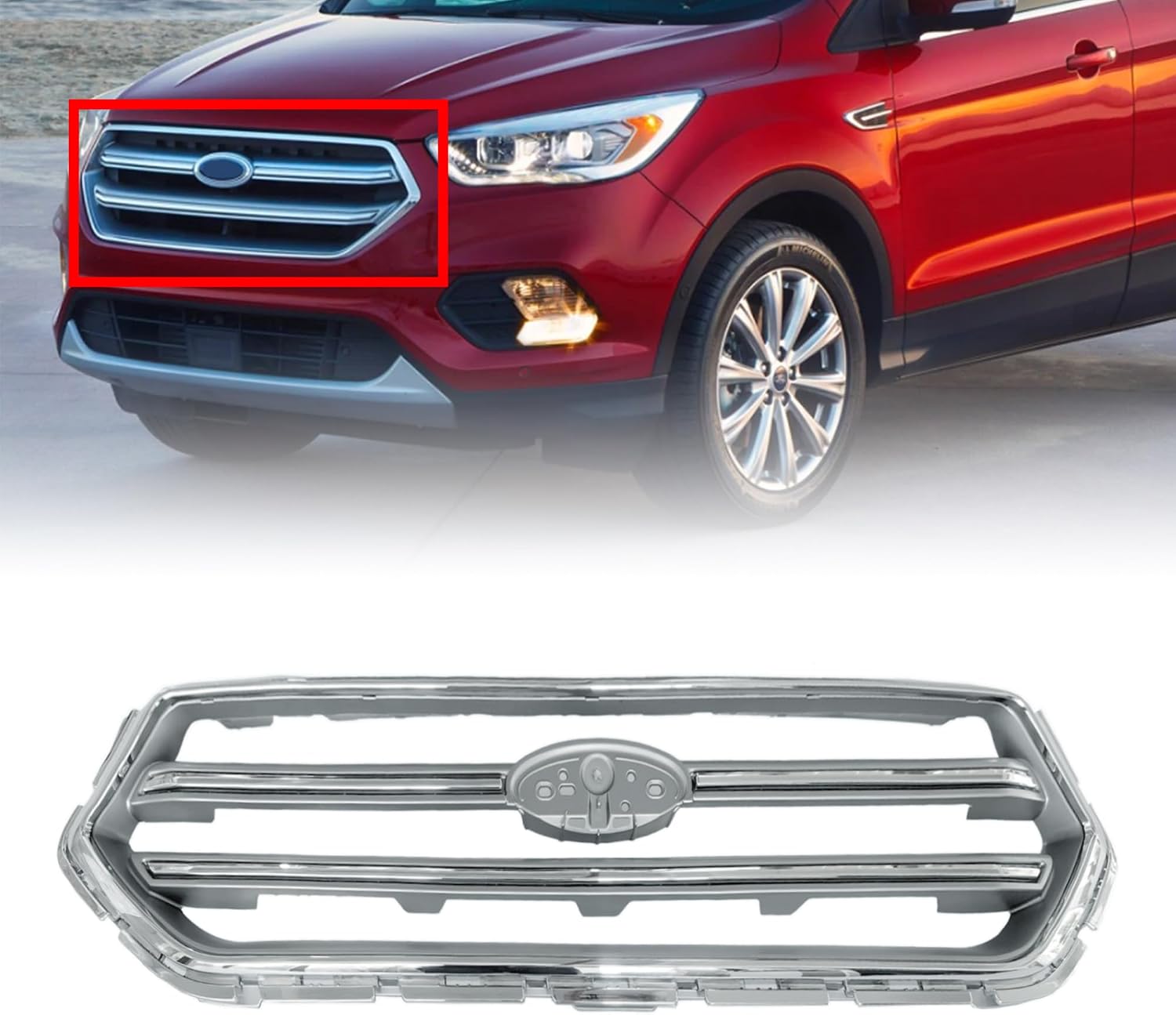 PartsFlow Front Upper Bumper Grille With Chrome for 2017 2018 2019 Ford Escape GJ5Z8200B