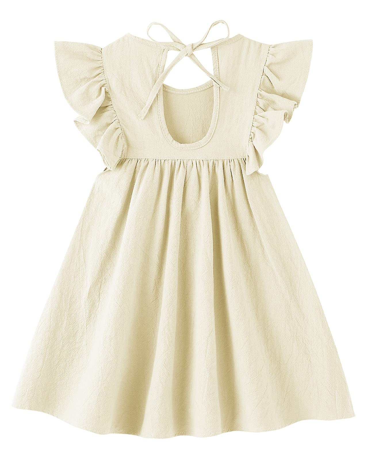 Vestido de algodón y lino con volantes, sin mangas, vestido de verano para niñas pequeñas