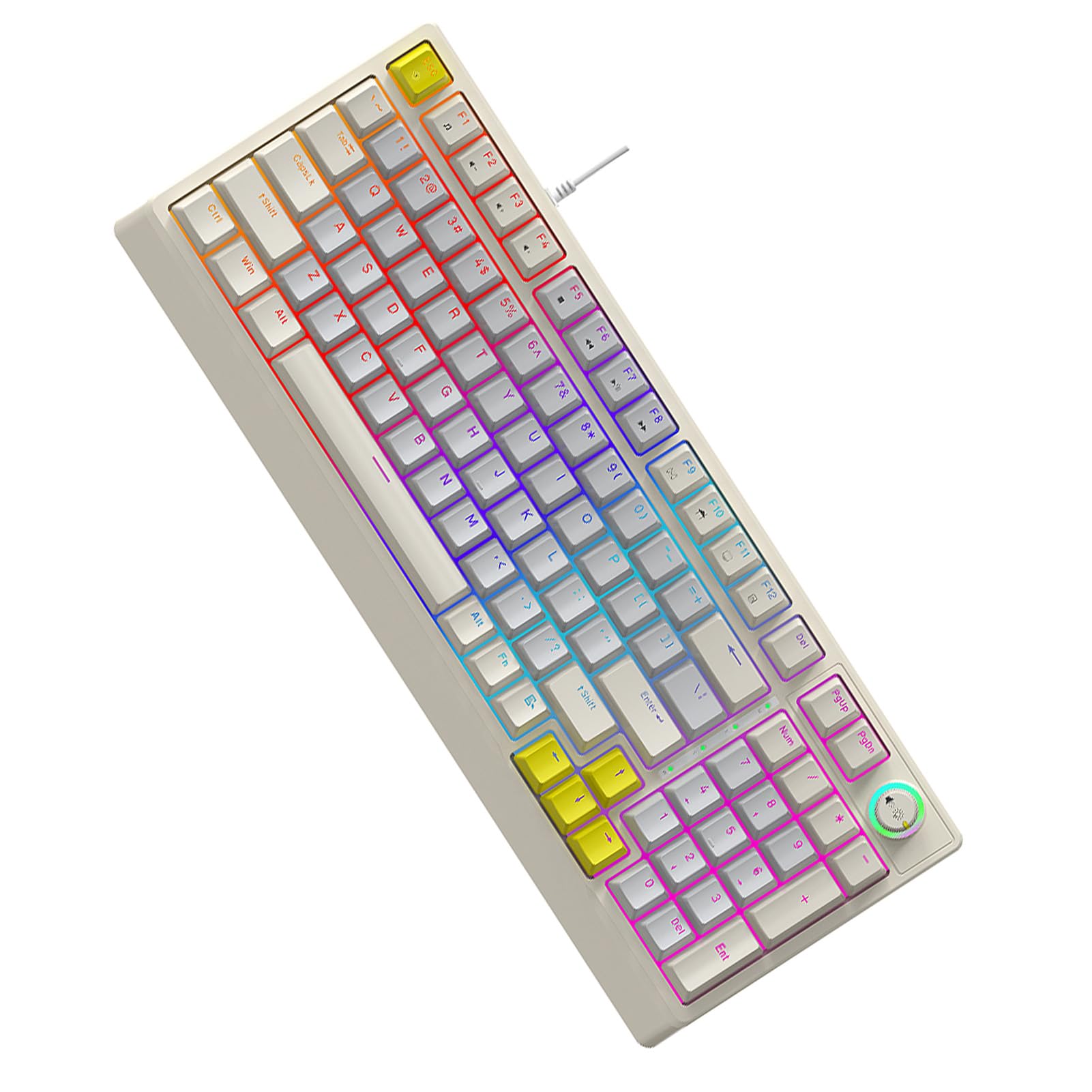 Sxhlseller Mechaniczna Klawiatura do Gier RGB, 98 Klawiszy z możliwością Wymiany Podczas Pracy, z Niebieskim Przełącznikiem i Pokrętłem, Ergonomiczna Konstrukcja o Niskim Profilu do (Beżowy Szary