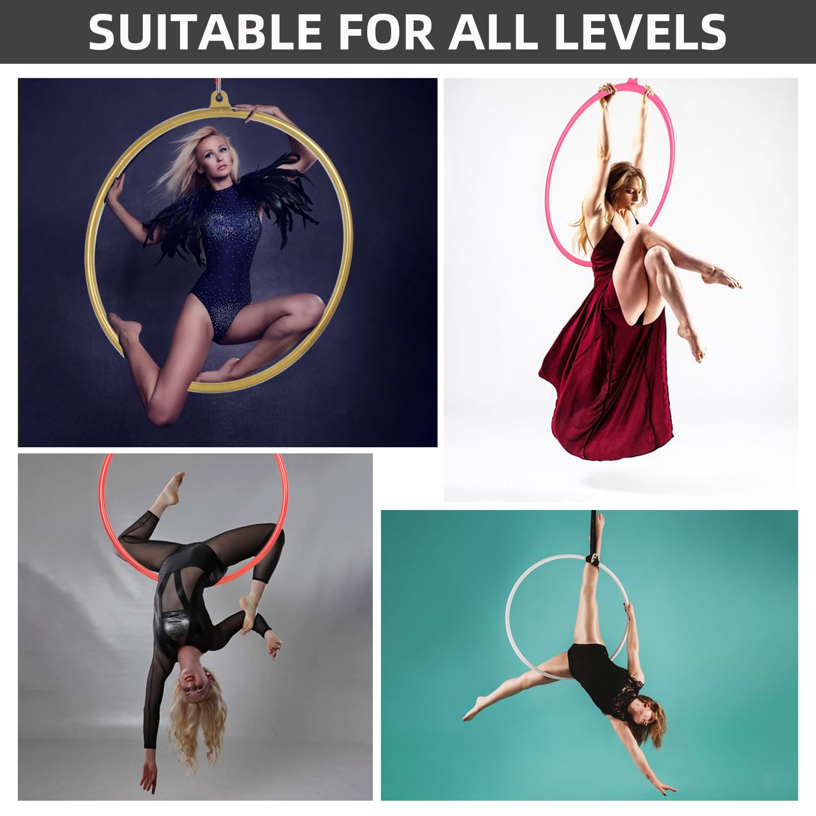 Cerchio Aereo Cerchio Aereo Lyra Hoop in Acciaio Inossidabile, Anello Aereo per Prestazioni Acrobatiche, Adatto per Uomini e Donne Anello Yoga Aereo per Studio di Danza / Palestra ( Size