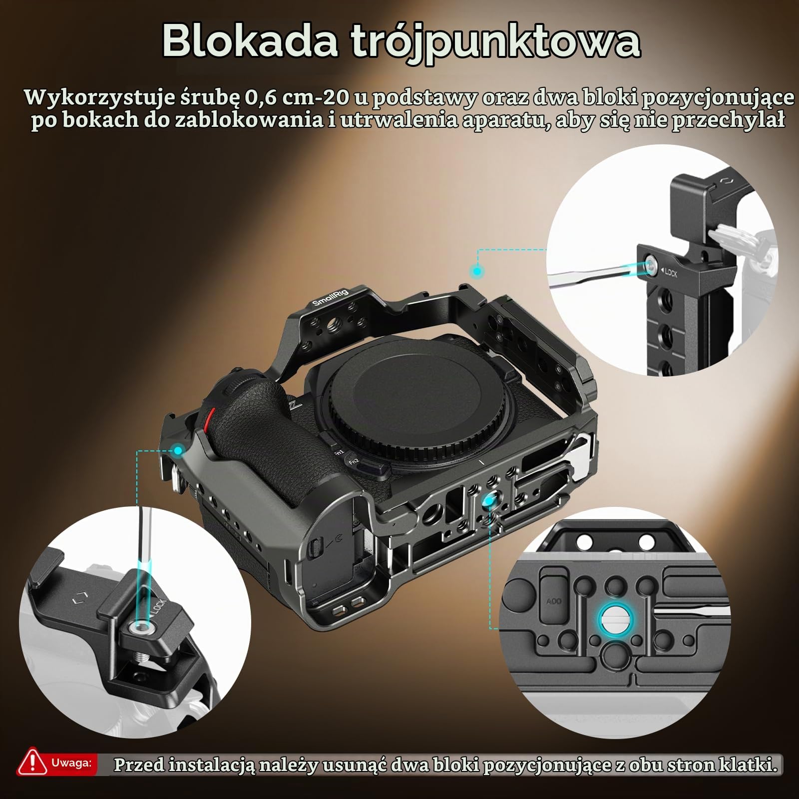 SMALLRIG Klatka do Nikon Z5 II, Z5, Z6, Z6II, Z7, Z7II, aluminiowa klatka do aparatu z mocowaniem na zimną stopkę, otworami gwintowanymi 1/4''-20 i 3/8''-16, do Arca-Swiss,- 5257