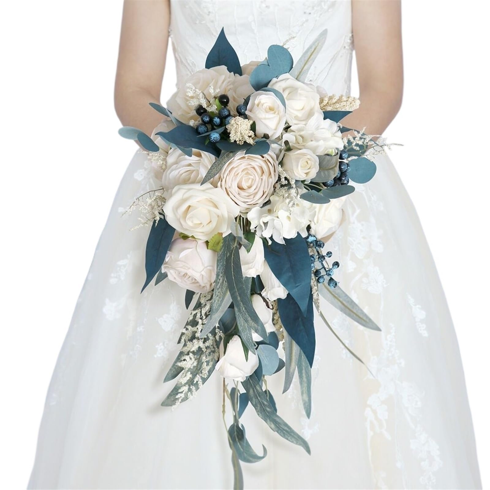 NDLHXKFRP Wedding bouquets for brides and bridesmaids, Wedding Bouquet Waterfall Artificial Flowers White Pearl Bride(Style 7)