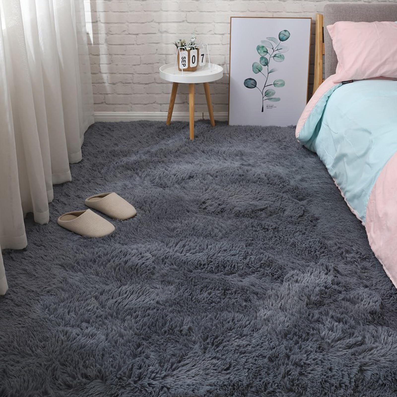 Tapis de salon shaggy gris 60x296 cm antidérapant et lavable pour un couloir moderne