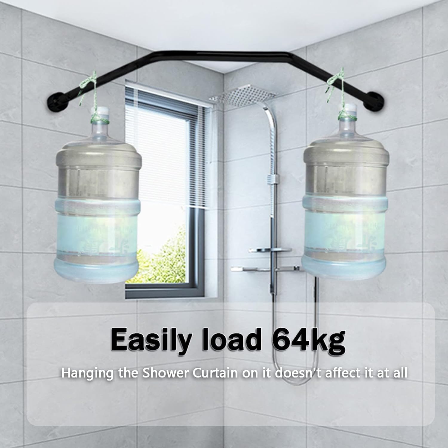 Shower Curtain Rod Rack, Black Curved Shower Curtain Rod Tension No Drill, Diamond Shaped Corner Shower Curtain Rod 304 Stainless Steel for Bathroom Bathtub, Clothing Store,Private Space