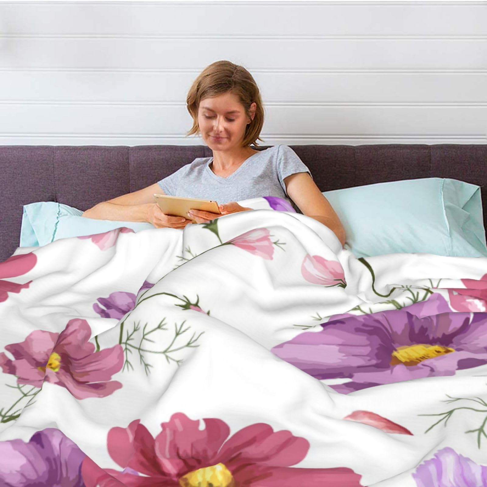 Coperta Floreale In Flanella Morbidissima - 101x127 Cm - Perfetta Per Divano, Letto, Viaggi E Regali - 2