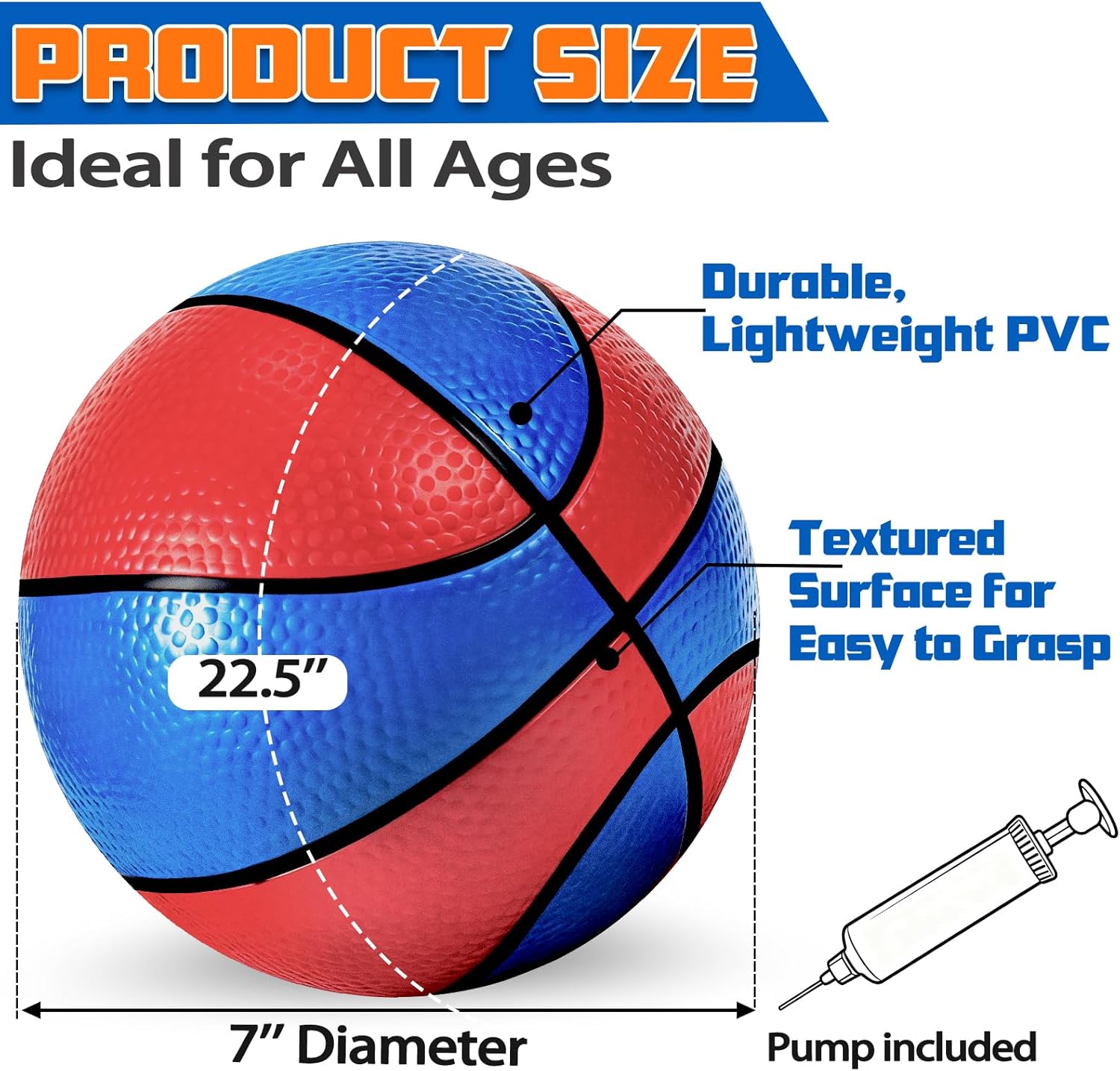 Hymaz 6 Pack Mini Basketballs 7 Inch Size 3 with Pump, Kids Small Basketball Set for Basketball Hoop Party Arcade Games, Water Pool Basketball Sports Toys Gifts for Kids Toddlers Indoor Outdoor Play