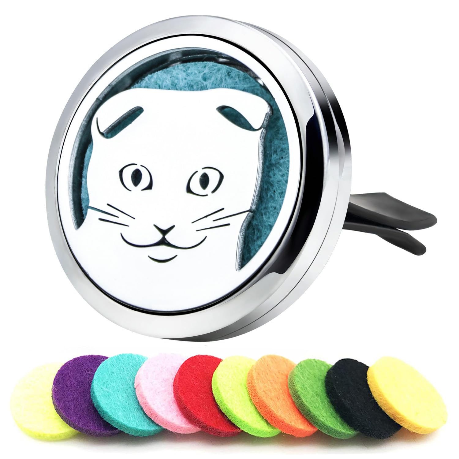 30mm Car Essential Oil Diffuser Vent Clips Air Freshener Vent Clip Aromatherapy Car Accessories 10 Felt Pads for Gift Women (Cat)