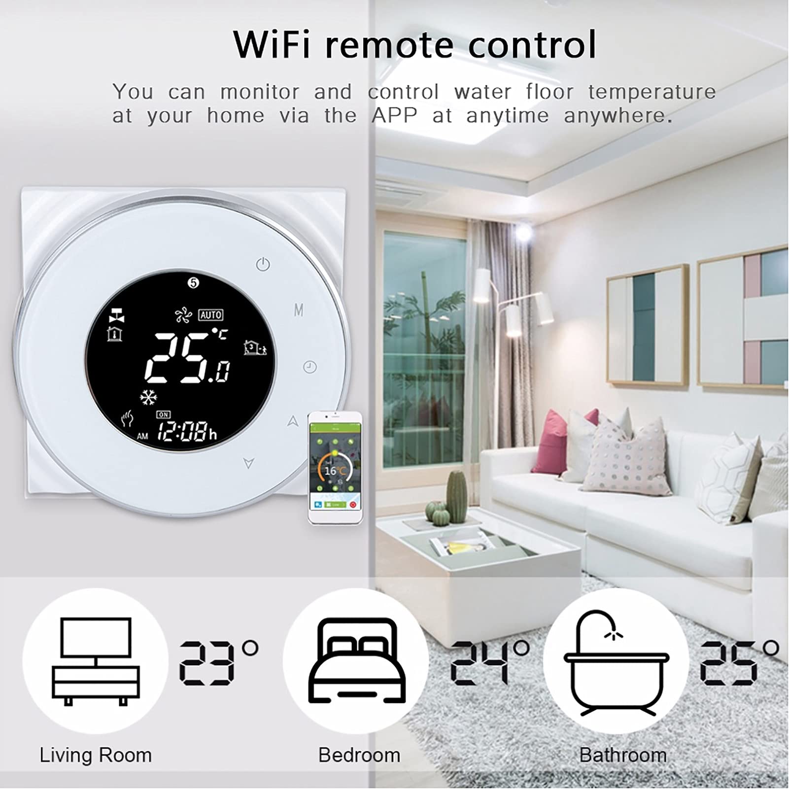 Controlador de Temperatura WiFi Sustvita, termostato de Pantalla táctil LCD programable para calefacción de Piso eléctrico con Acceso Remoto