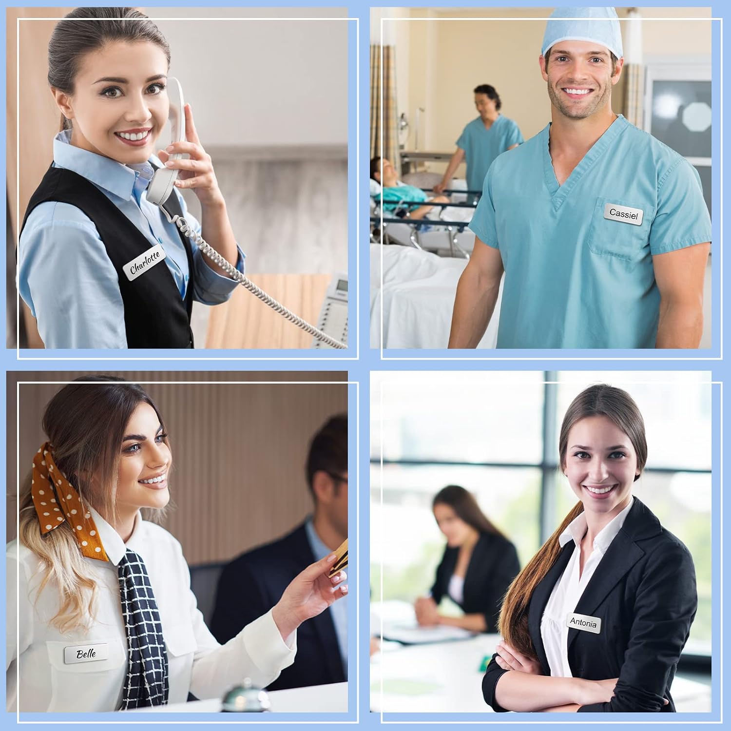 Breling 100 Pieces Name Tags with Pins 1 x 3 Inches Blank Name Tags Reusable ID Badge Holders with Clip for Office Workers Students Employee Custom(Silver and Black) - Image 5