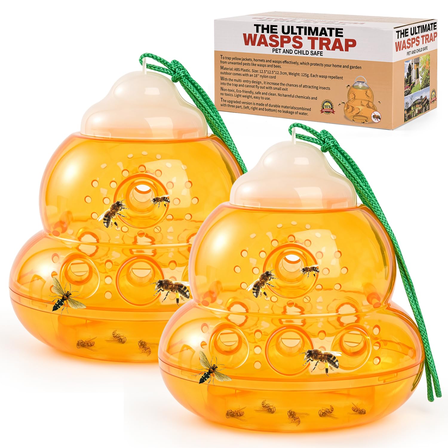 2 Pack Wasp Traps, Yellow Jacket Trap for Outdoor Hanging, DIY Bait Fly Trap, Reusable Carpenter Bee and Flying Insect Bug Hornet Catcher for Outside, Wasp Killers for Garden, Farm, Yard, BBQ, Patio