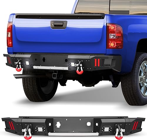 Parachoques trasero para camioneta Chevy Silverado 1500 / GMC Sierra 1500 (2007-2013), parachoques negro texturizado con placa escalonada de acero