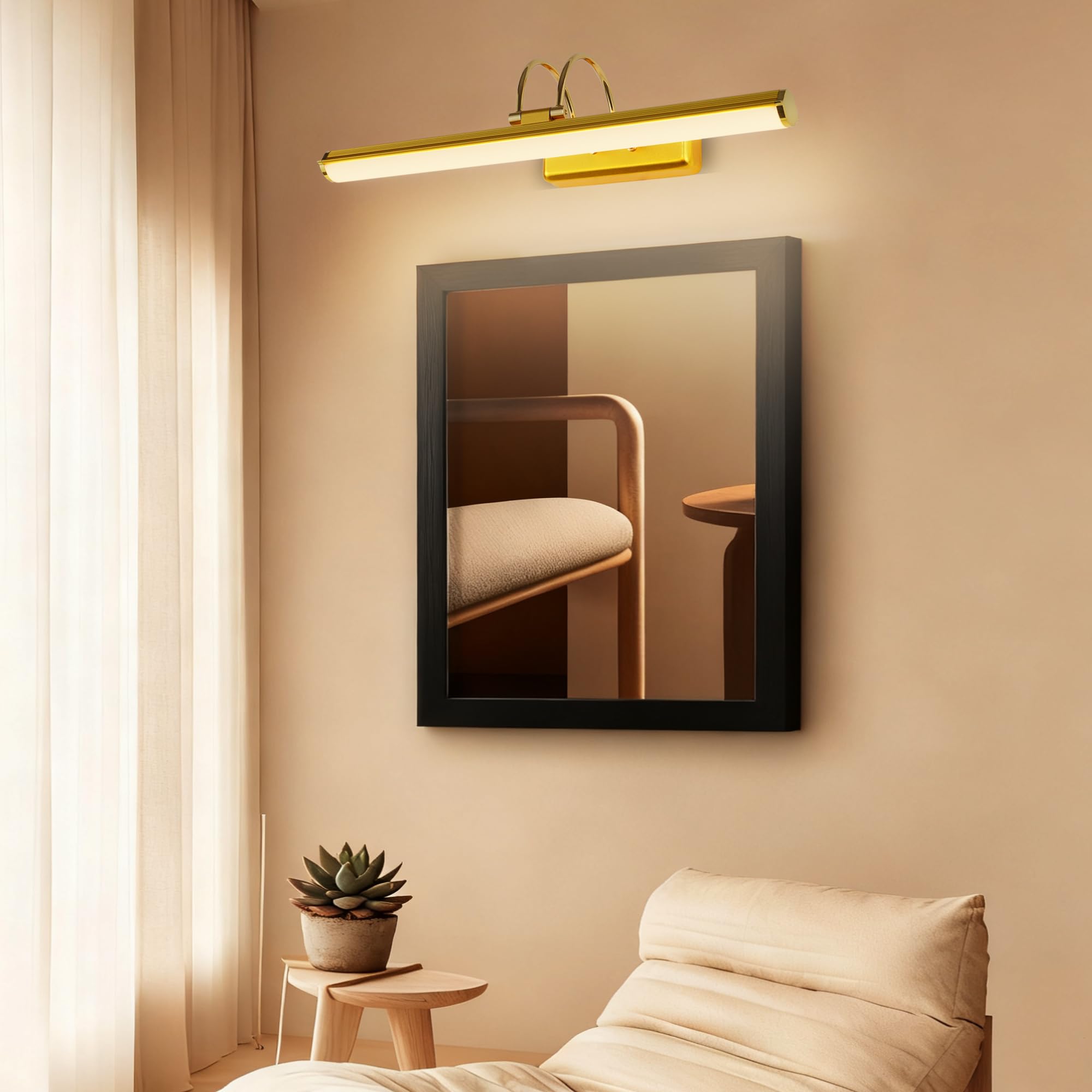 Lampada a Specchio da Bagno 42 cm LED Oro, Lampada da Parete Orientabile 12W IP44 Impermeabile, Moderna per Cucina Armadio